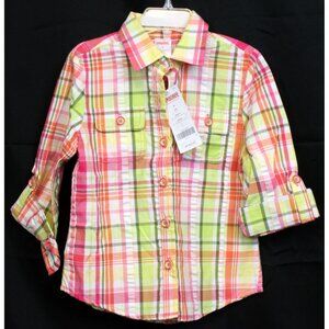 2010 Gymboree Citrus Cooler Plaid Shirt sz 5 Button up Pink Yellow Lemon Summer